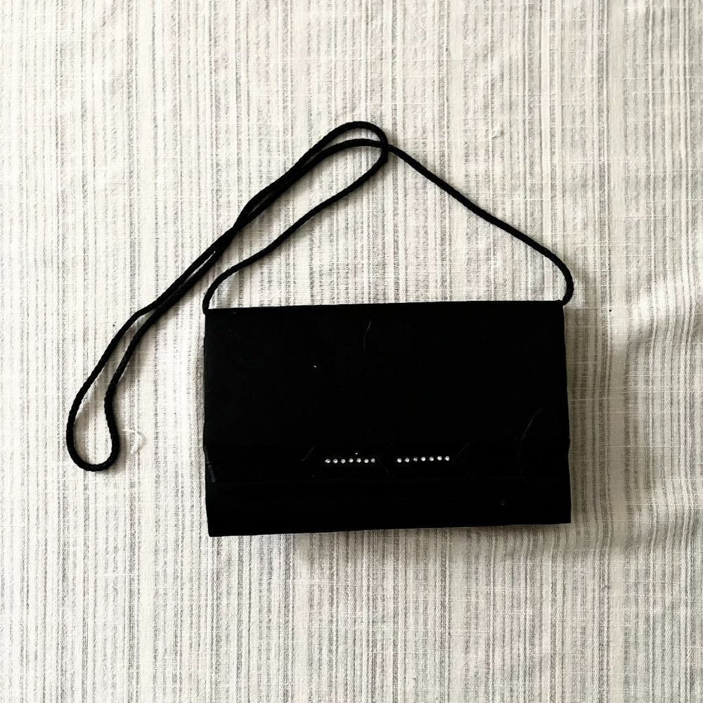 Vintage Carla Marchi Black/Crystal Black "Envelope Clutch" Satin Crossbody - Picture 1 of 7